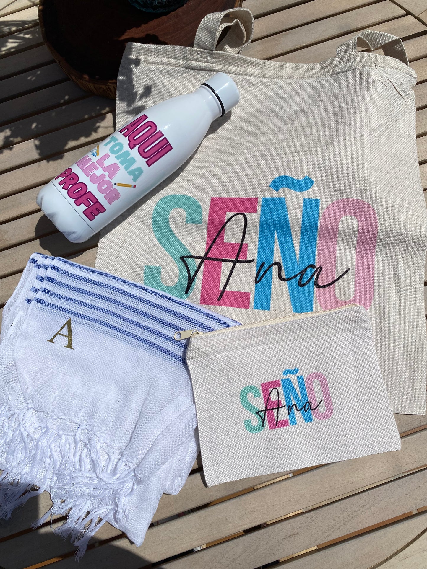 Pack tote Bag, pareo, neceser y botella personalizada