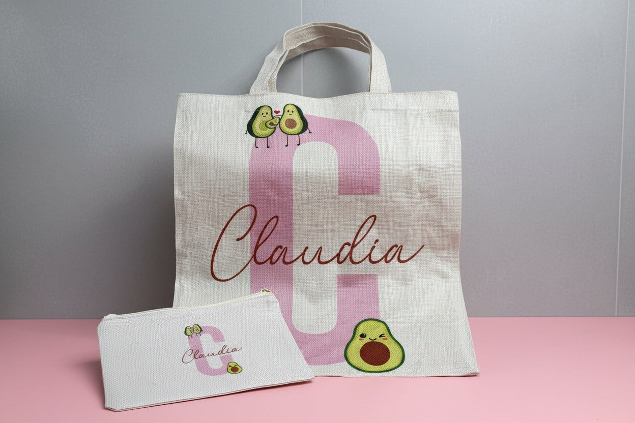 Tote Bag y neceser personalizado con nombre y inicial