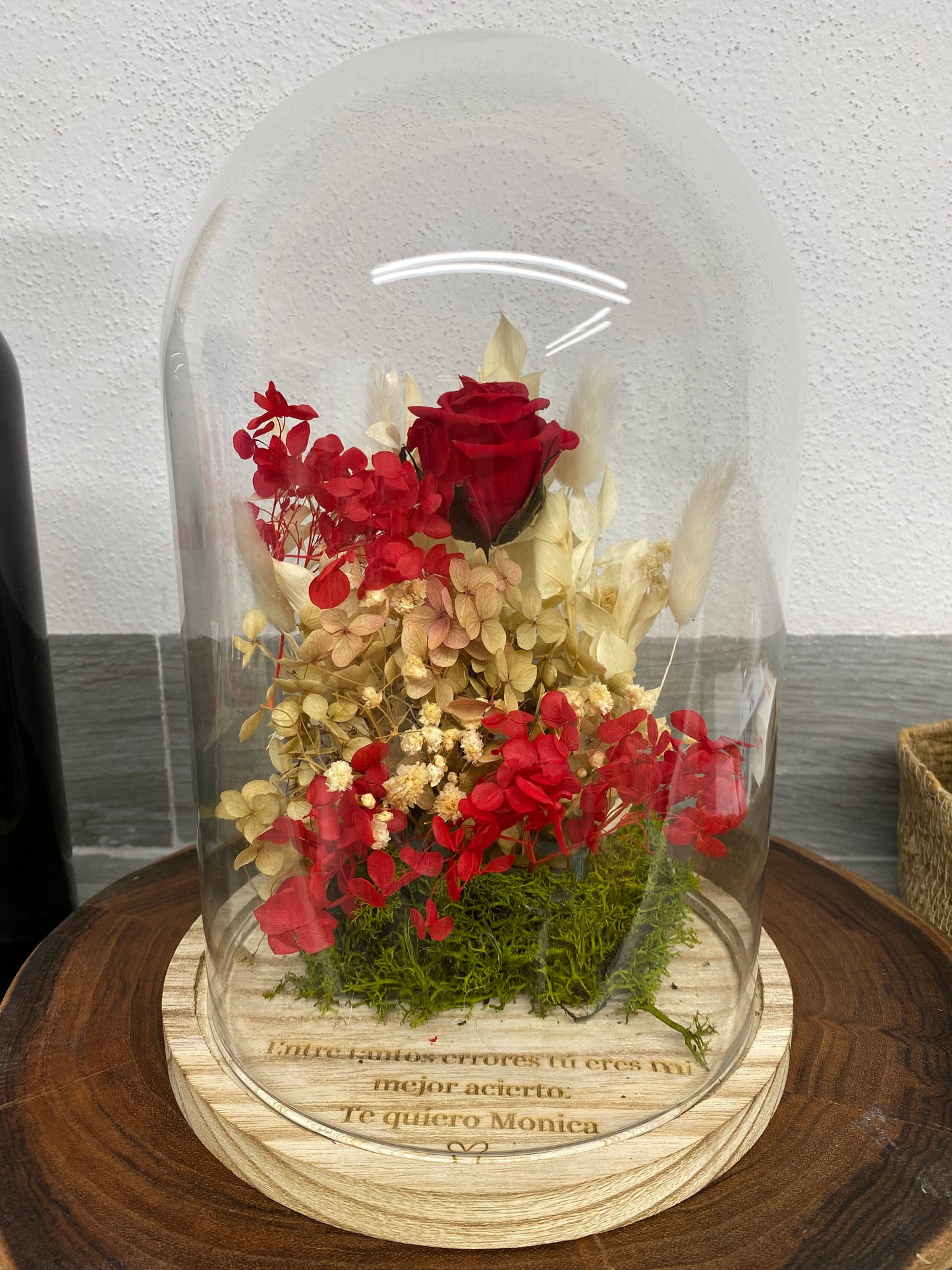 Cupula de flor preservada con rosa personalizada