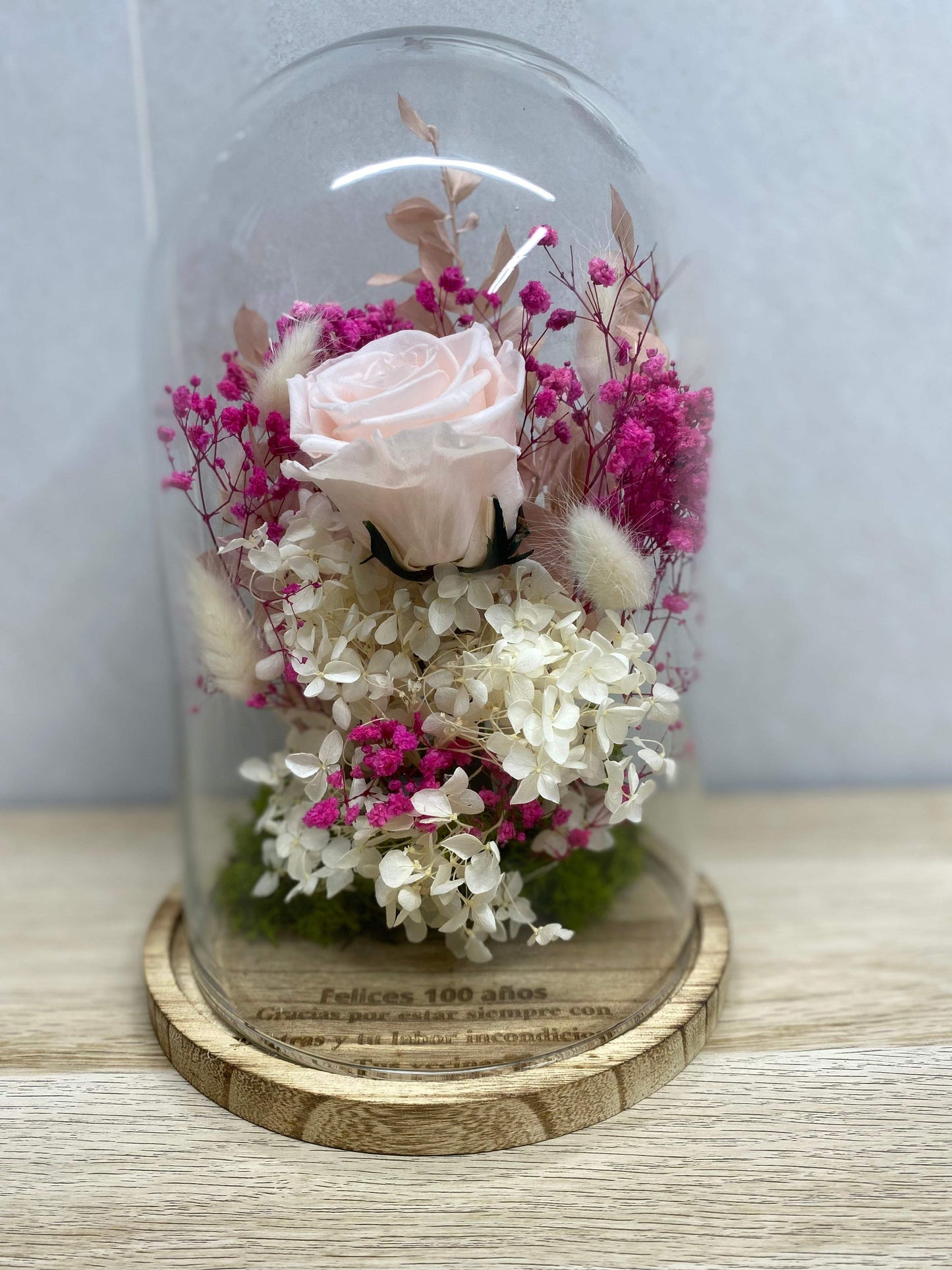 Cupula de flor preservada con rosa - REGALA AMOR