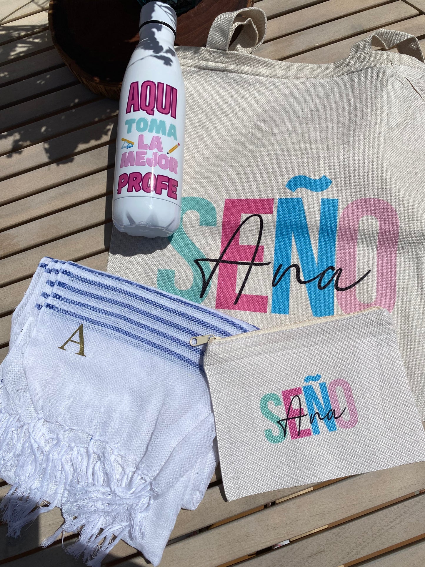 Pack tote Bag, pareo, neceser y botella personalizada