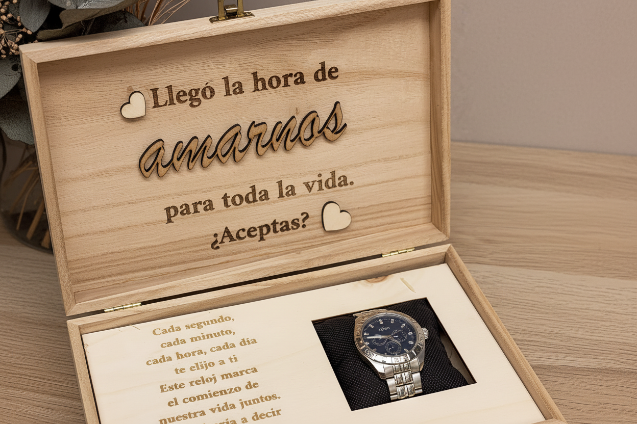Caja para reloj novio con relieve personalizada