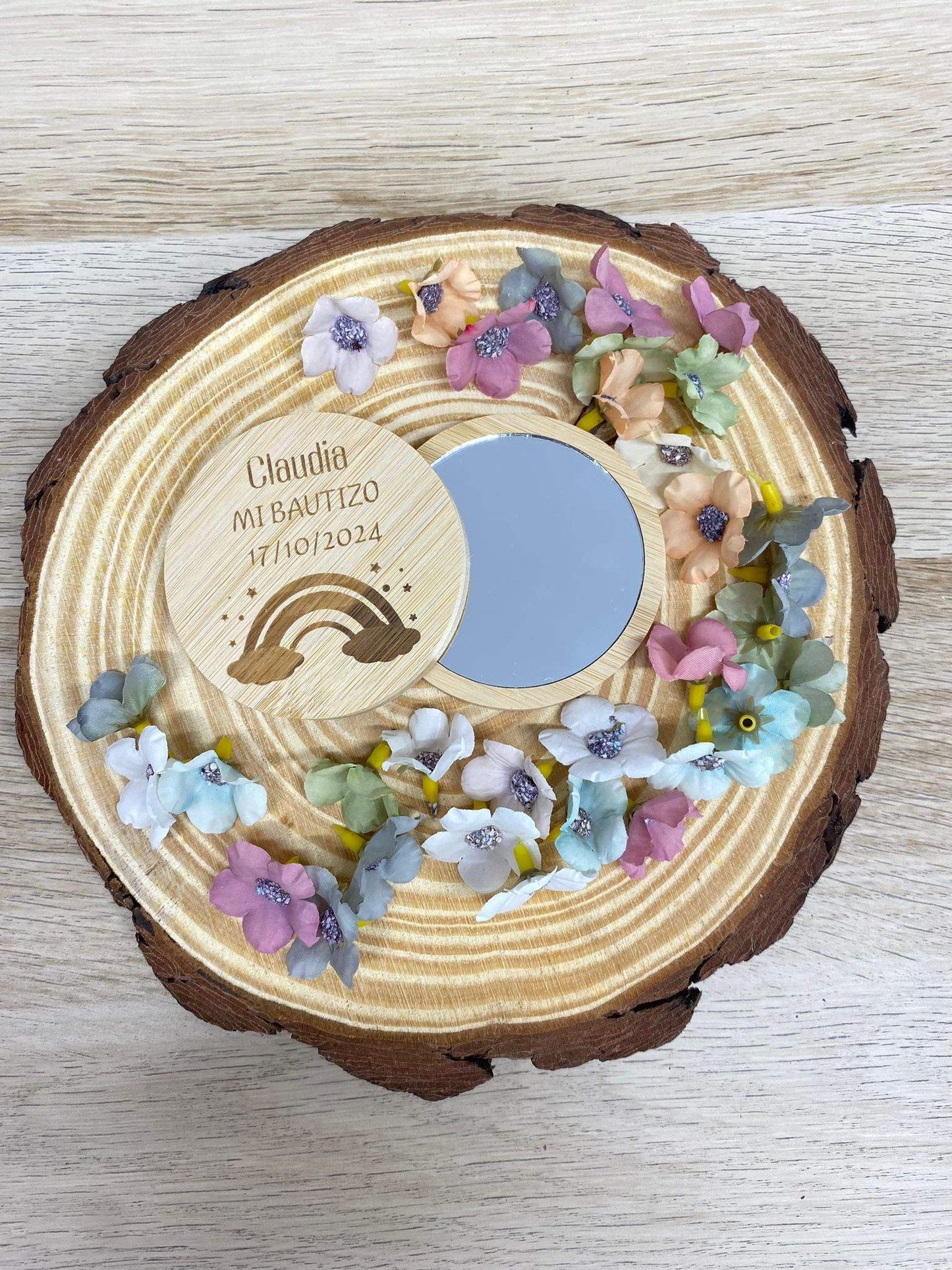 ESPEJO REGALO DE INVITADOS BAUTIZO, COMUNIONES, BODAS - REGALA AMOR