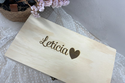 Regalo novia caja de madera, cepillo y espejo