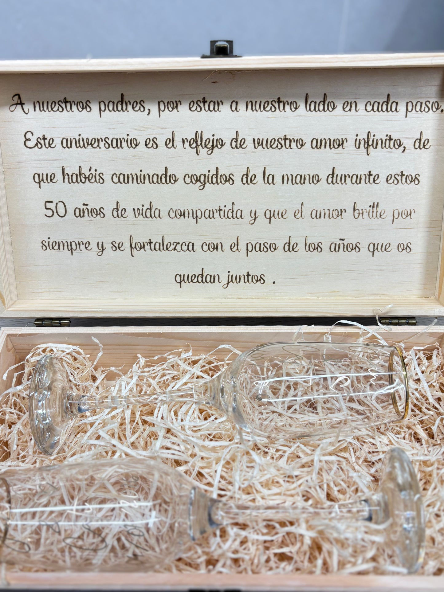 Copas y Caja Personalizada — Bodas de Oro