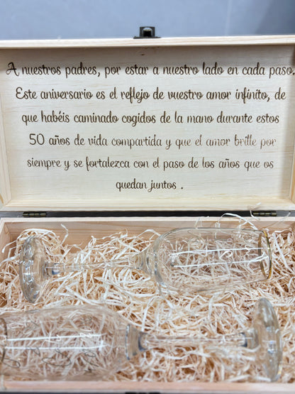 Copas y Caja Personalizada — Bodas de Oro