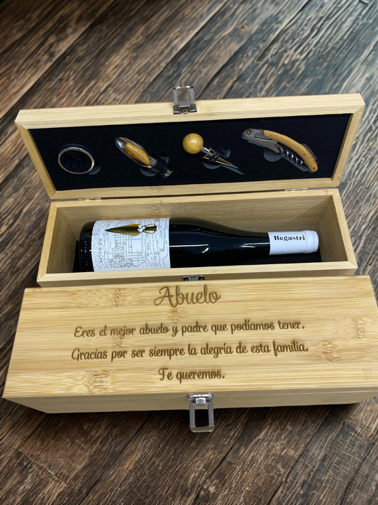Caja de vino personalizada para abuelos/ Papá – regalo original y con mensaje grabado