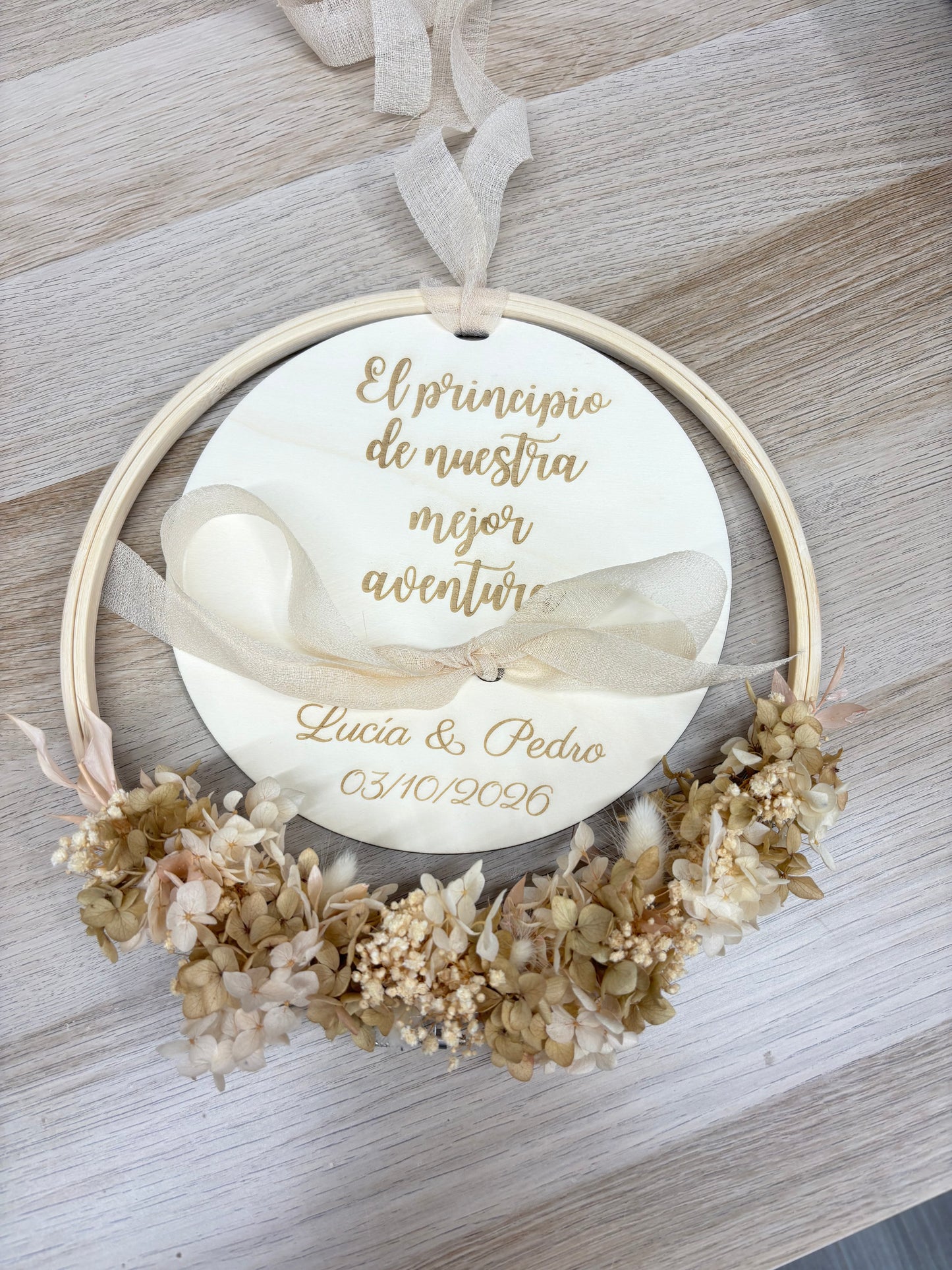 Porta alianzas flores beig