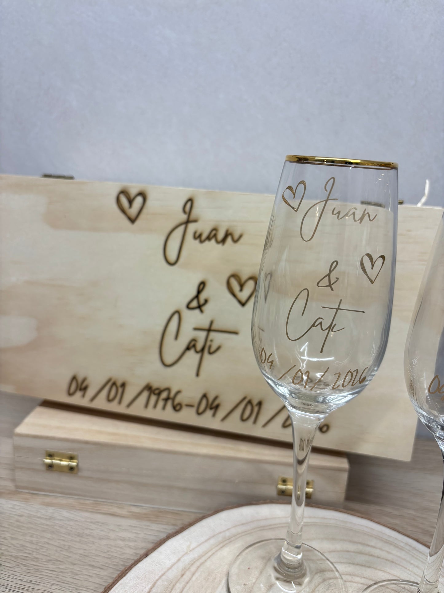 Copas y Caja Personalizada — Bodas de Oro