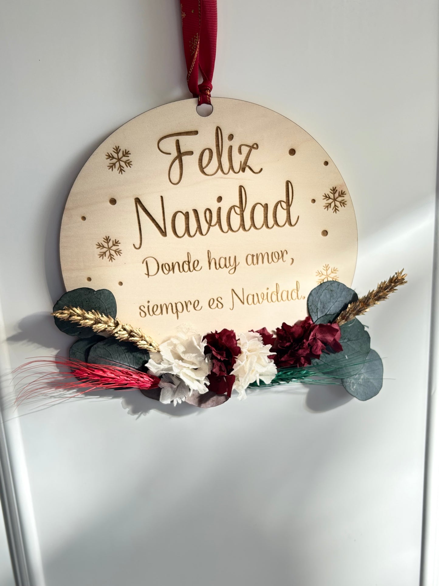 Placa personalizada navidad con flor preservada