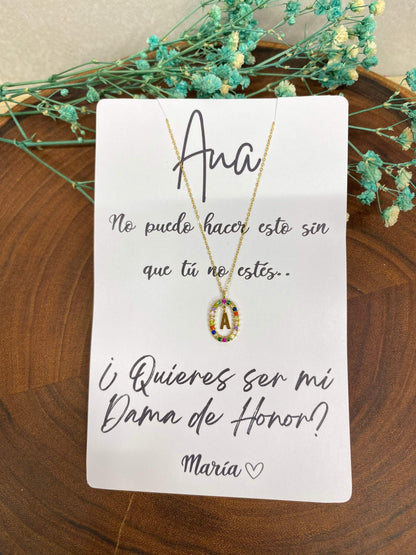 Tarjeta con collar incial brillo - REGALA AMOR