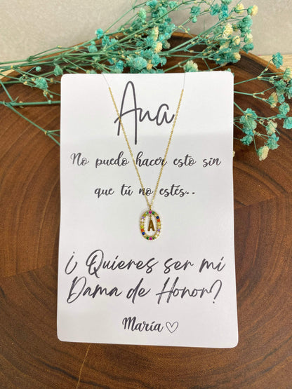 Tarjeta con collar incial brillo - REGALA AMOR