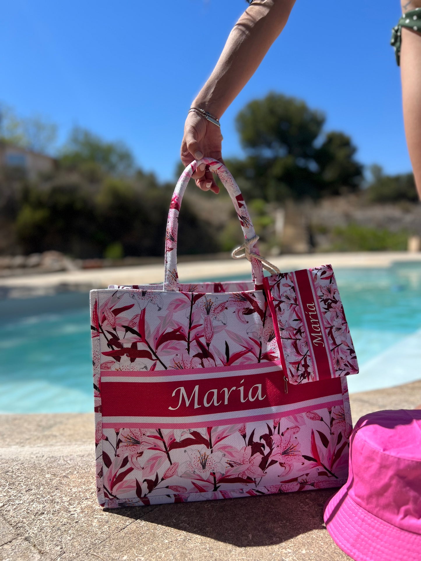 Bolsa de playa, con monedero rosa floral 🌸