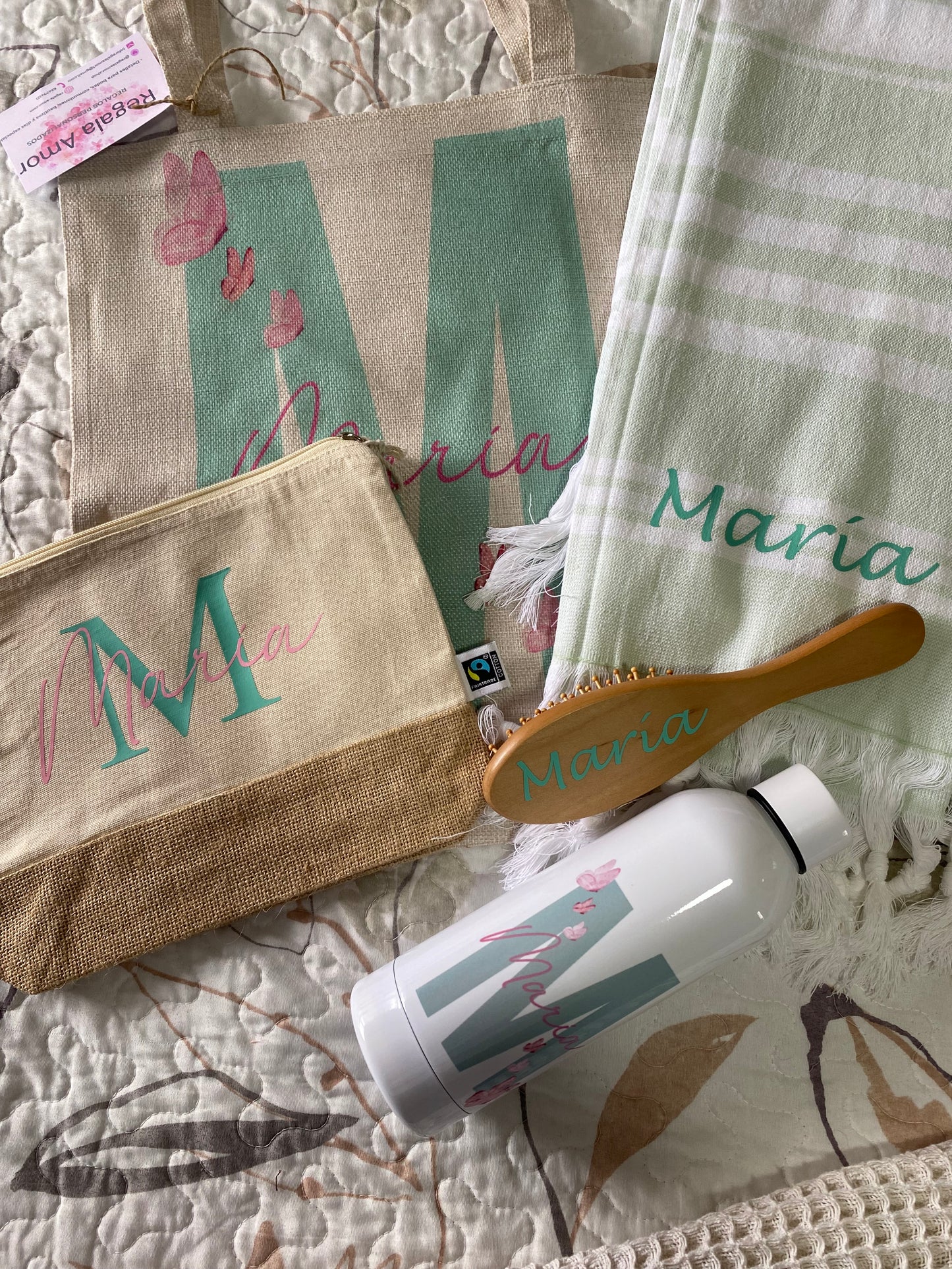 Pack verano tote Bag , toalla, cepillo botella y neceser personalizado