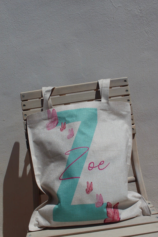 Tote bag personalizada verde agua con mariposas 🦋