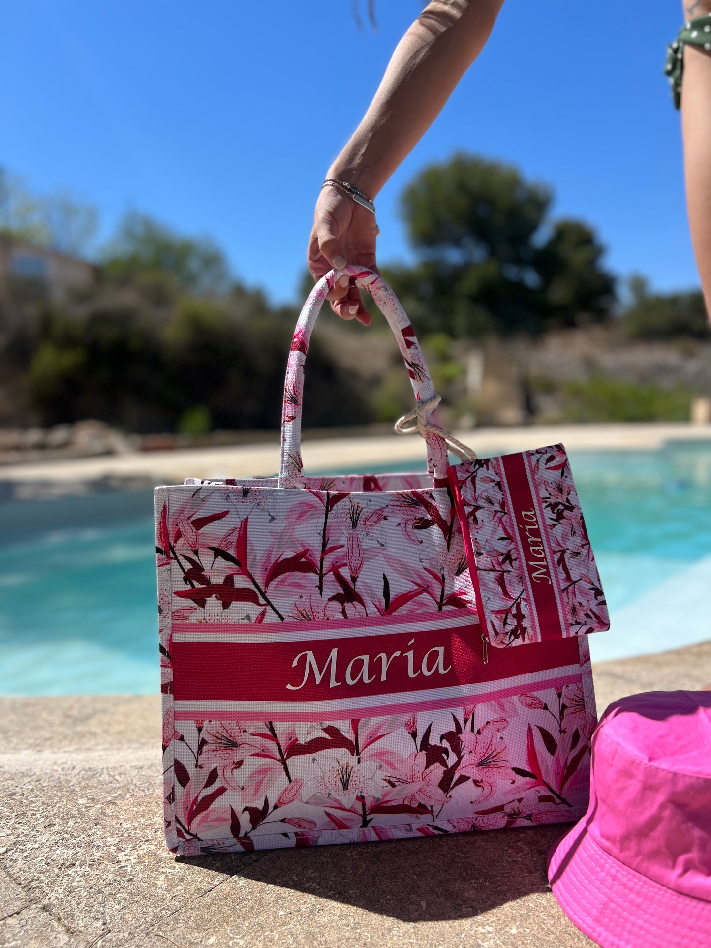 Bolsa de playa, con monedero rosa floral 🌸