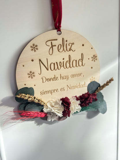 Placa personalizada navidad con flor preservada