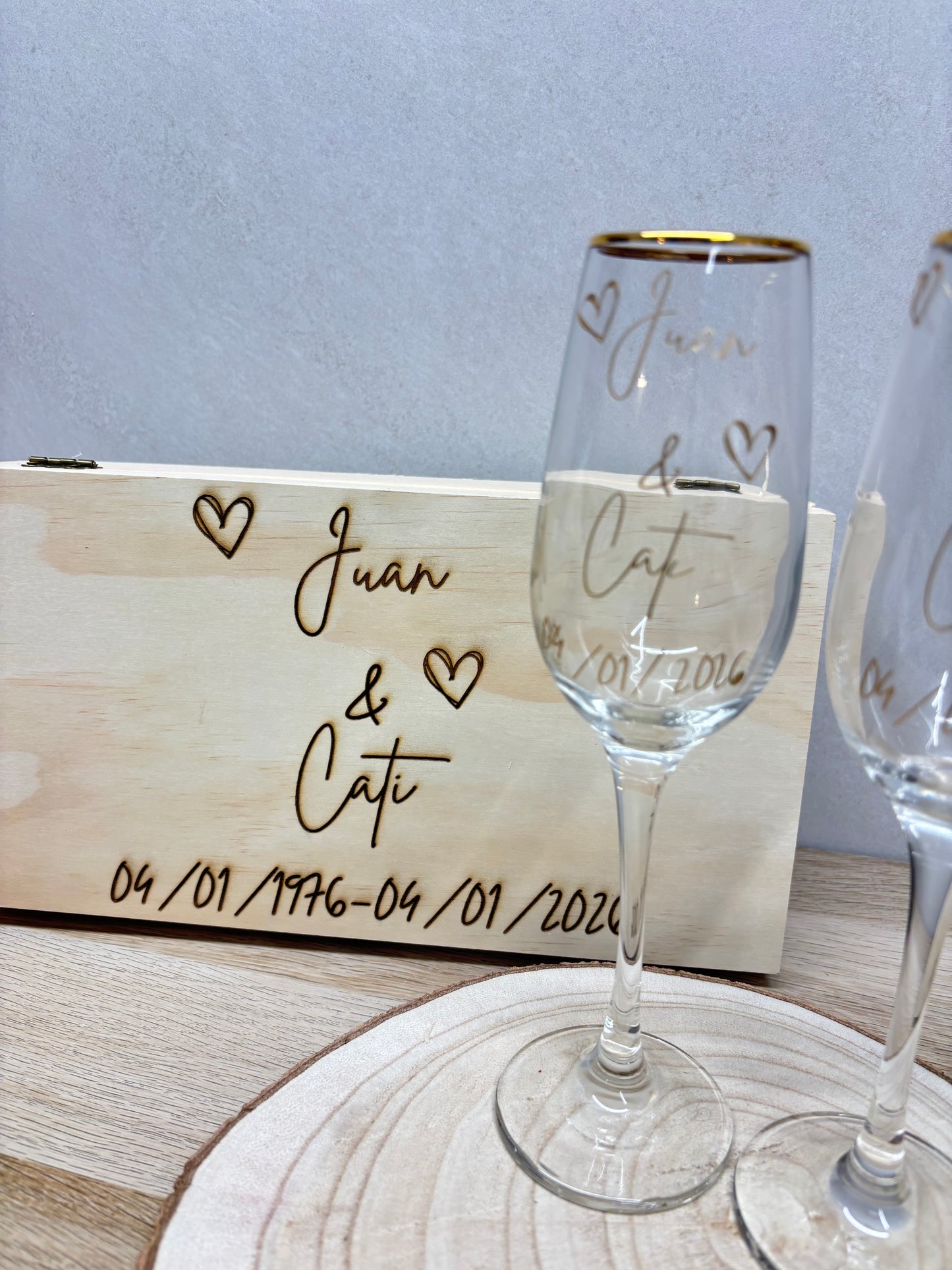 Copas y Caja Personalizada — Bodas de Oro