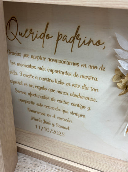 Cuadro personalizado en madera con flor preservada | Regalo decorativo