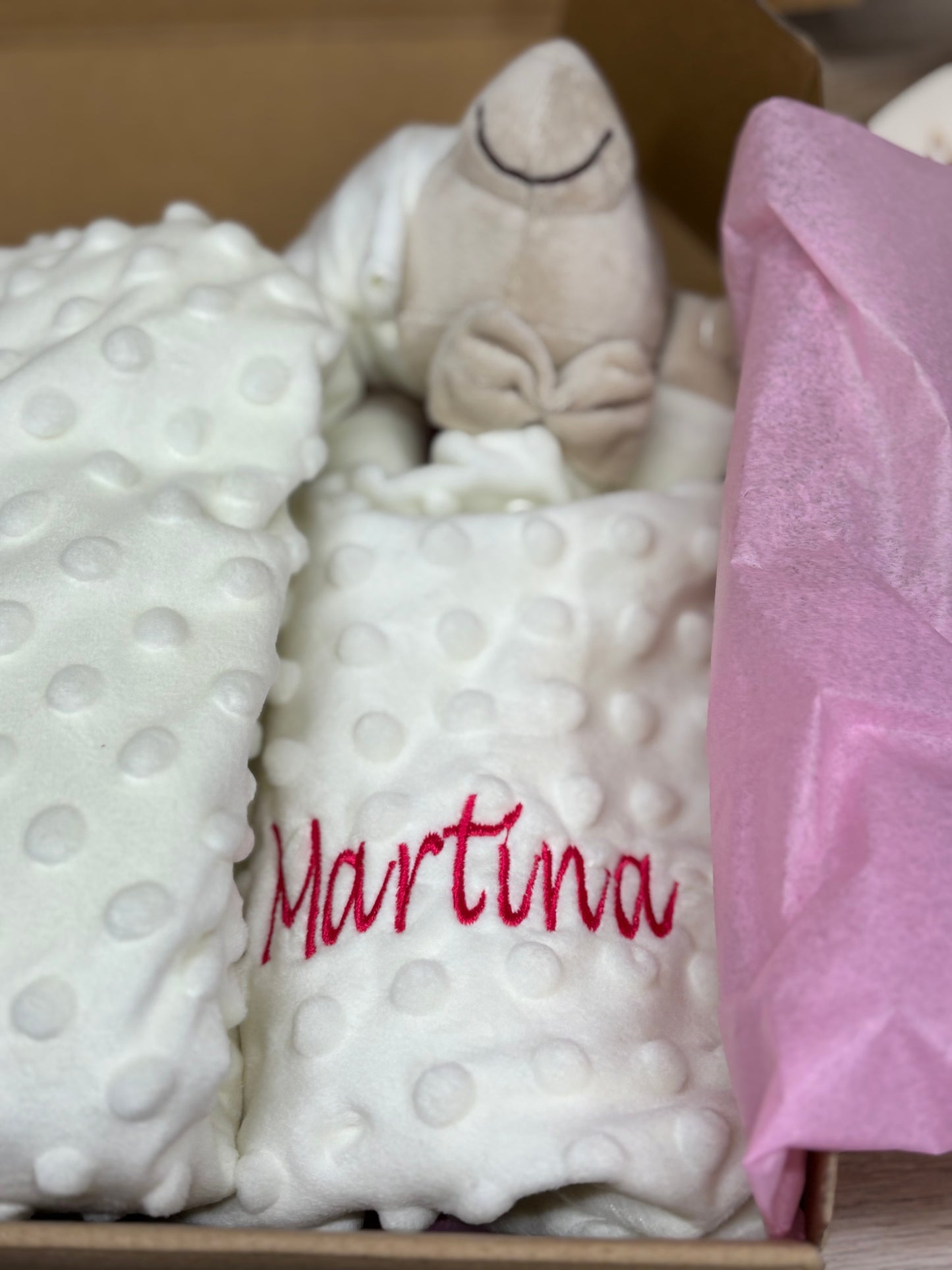 Pack bebe personalizado, manta doudou bordado y discos cumple mes