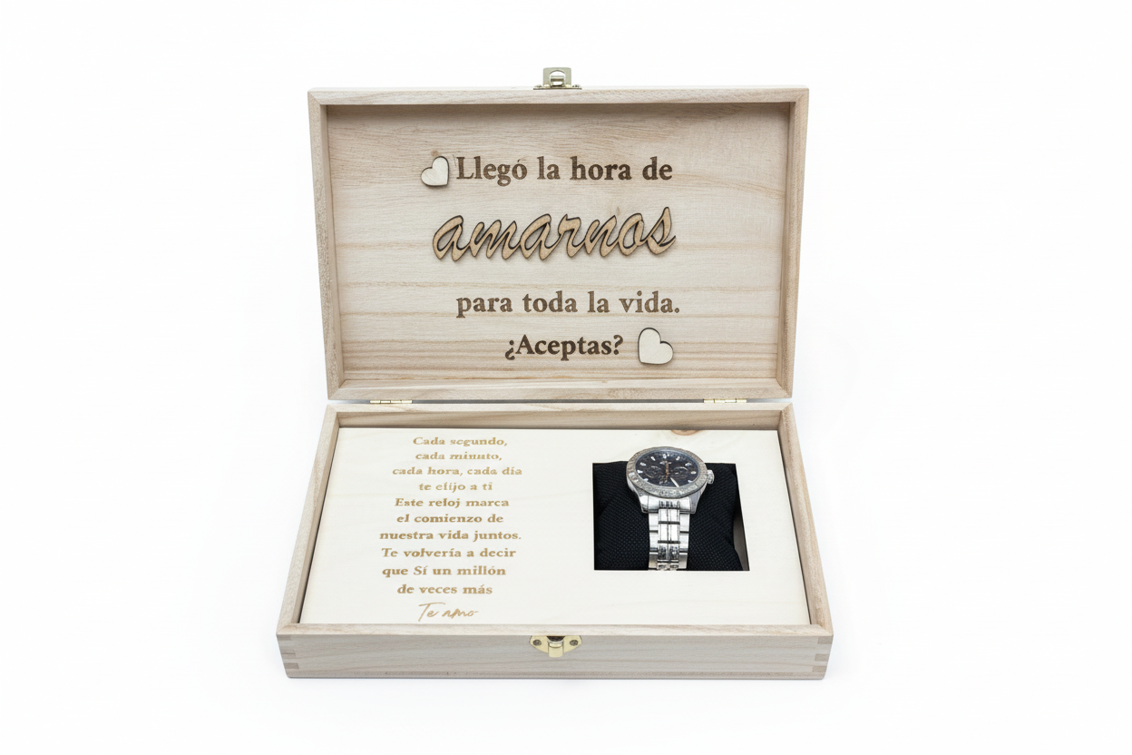 Caja para reloj novio con relieve personalizada