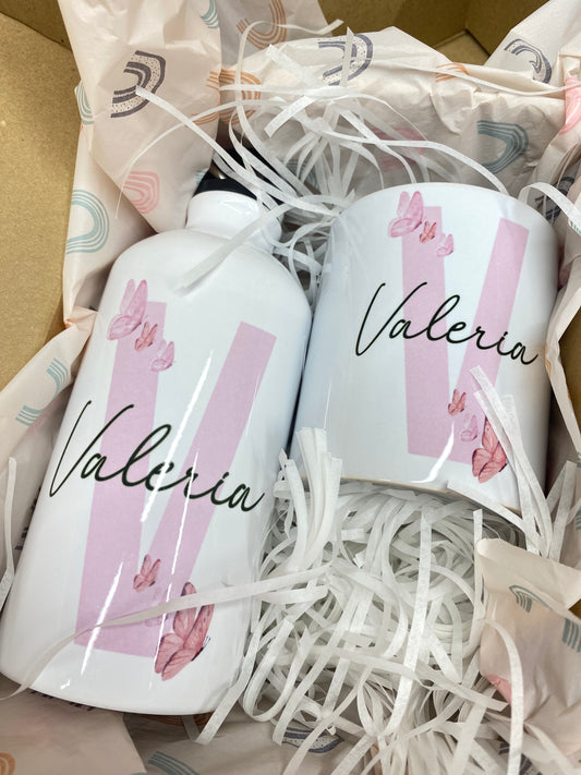 Pack Botella y Taza Mariposas – Personalizado y lleno de magia