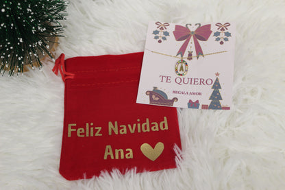 Collar Inicial con bolsita navideña y tarjeta personalizada