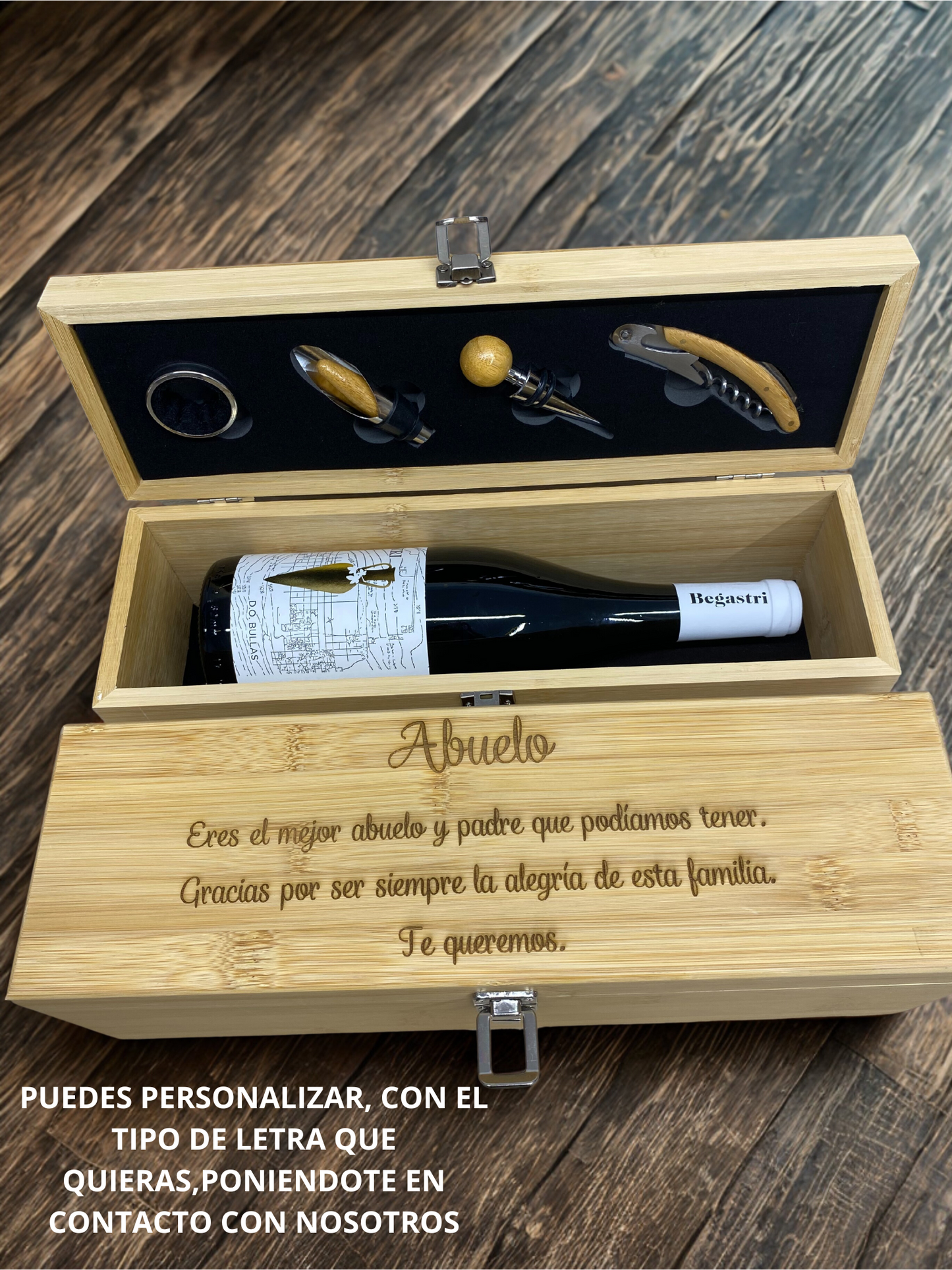 Caja de vino personalizada para abuelos/ Papá – regalo original y con mensaje grabado