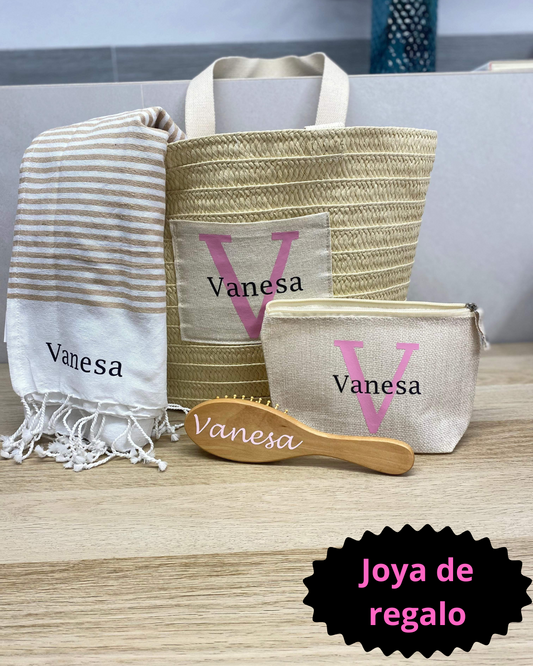 Pack capazo,pareo, monedero y cepillo