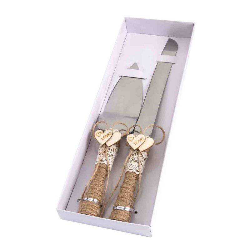 SET DE CUCHILLO Y PALA KRAFT BODA - REGALA AMOR
